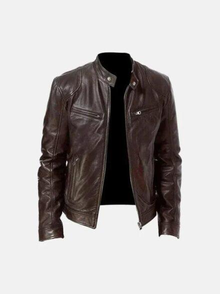 Men s Brown Leather Bomber Jacket