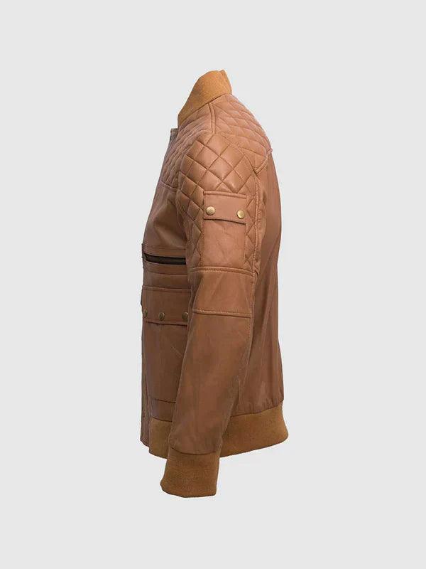 Men s Brown Quilted Tan Bomber Jacket