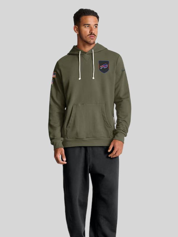 Men s Buffalo Bills 49ers Nike Olive 2025 Salute to Service Sideline Standard Issue Dri FIT Hoodie