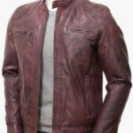 Men s Burgundy Leather Biker Jacket Gooseham