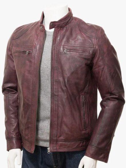 Men s Burgundy Leather Biker Jacket Gooseham