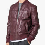 Men s Burgundy Leather Bomber Jacket