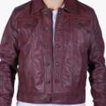Men s Burgundy Leather Shirt Jacket