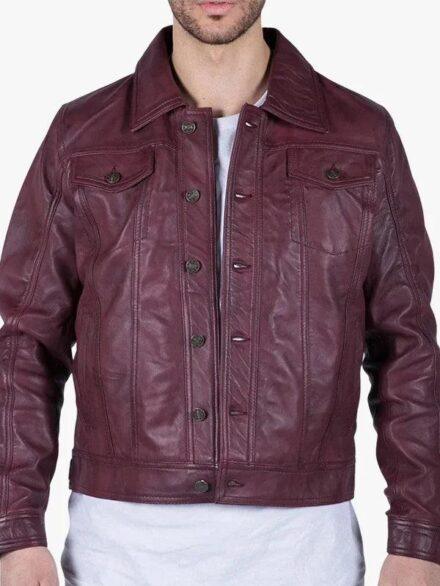 Men s Burgundy Leather Shirt Jacket