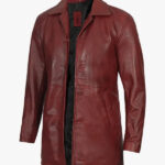 Men s Burgundy Real Lambskin Leather Car Coat