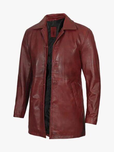 Men s Burgundy Real Lambskin Leather Car Coat