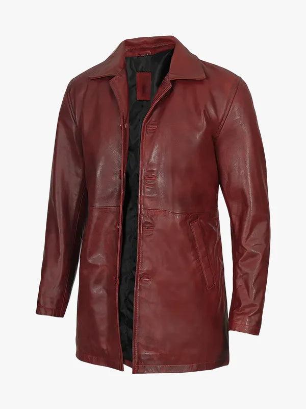 Men s Burgundy Real Lambskin Leather Car Coat