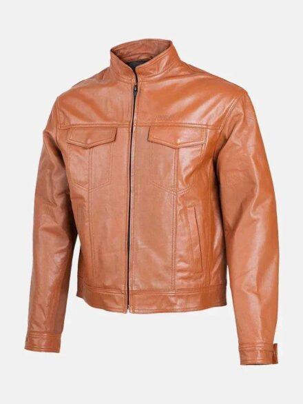 Men s Casual Tan Leather Jacket