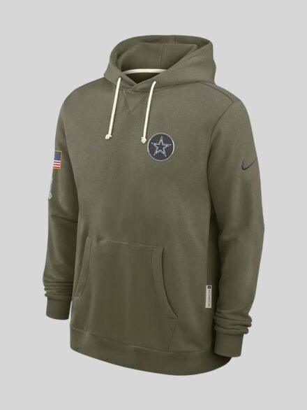Men s Dallas Cowboys Nike Olive 2025 Salute to Service Sideline Standard Issue Dri FIT Hoodie