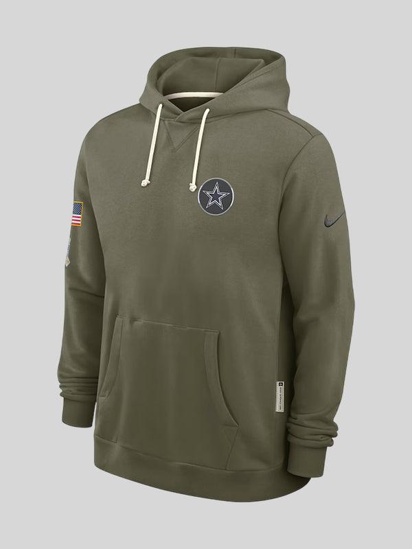 Men s Dallas Cowboys Nike Olive 2025 Salute to Service Sideline Standard Issue Dri FIT Hoodie
