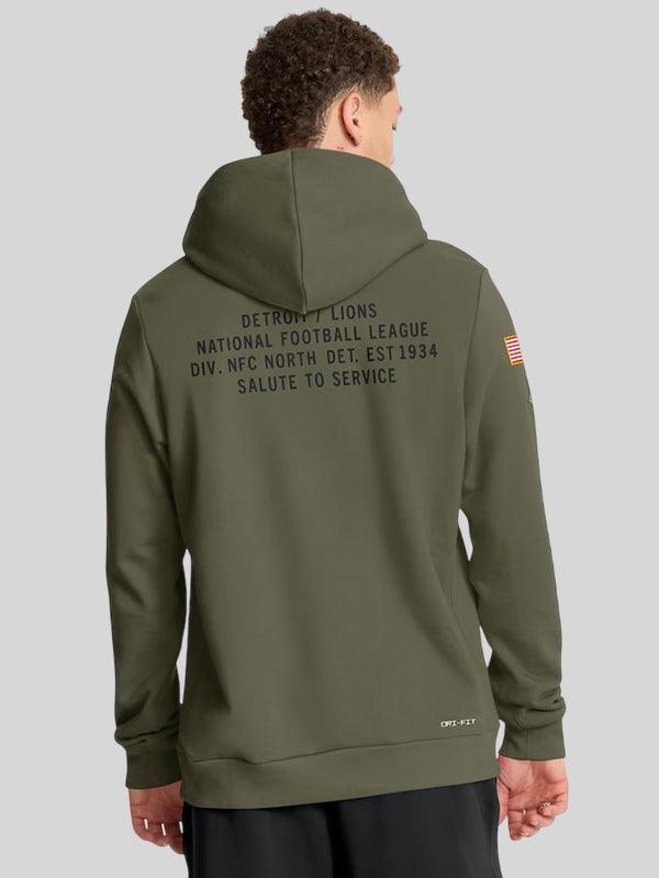 Men s Detroit Lions Nike Olive 2025 Salute to Service Sideline Standard Issue Dri FIT Hoodie