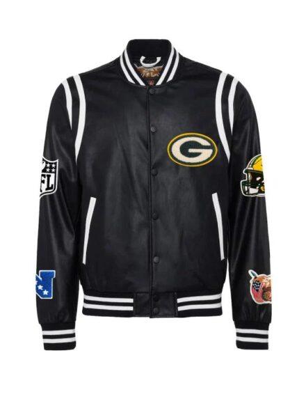 Men s Green Bay Packers Jeff Hamilton Black Vegan Leather Full Snap Jacket