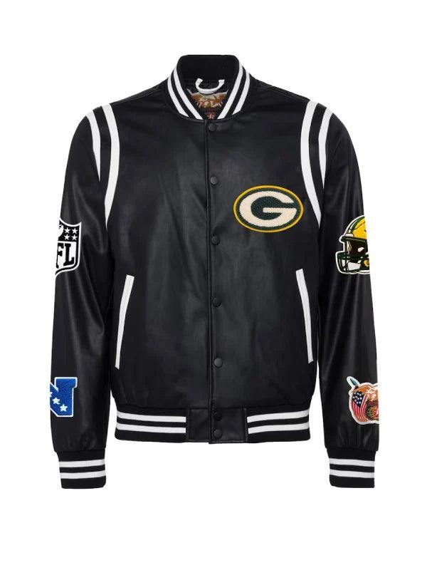 Men s Green Bay Packers Jeff Hamilton Black Vegan Leather Full Snap Jacket
