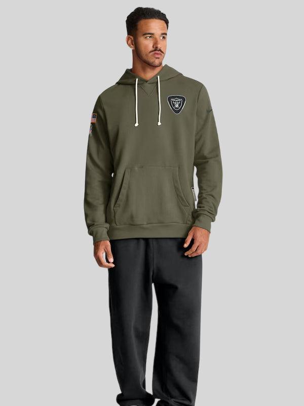 Men s Las Vegas Raiders Nike Olive 2025 Salute to Service Sideline Standard Issue Dri FIT Hoodie