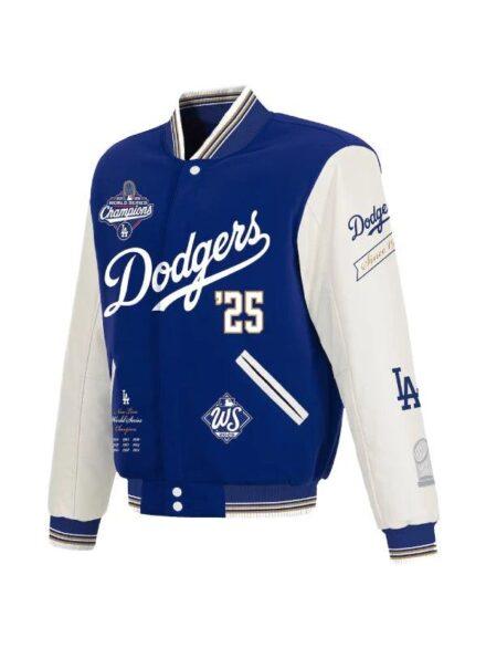 Men s Los Angeles Dodgers JH Design Royal White 2025 World Series Champions Reversible Varsity Full Snap Jacket