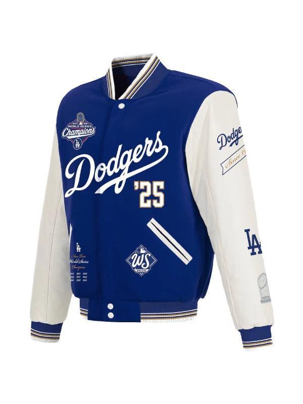 Men s Los Angeles Dodgers JH Design Royal White 2025 World Series Champions Reversible Varsity Full Snap Jacket