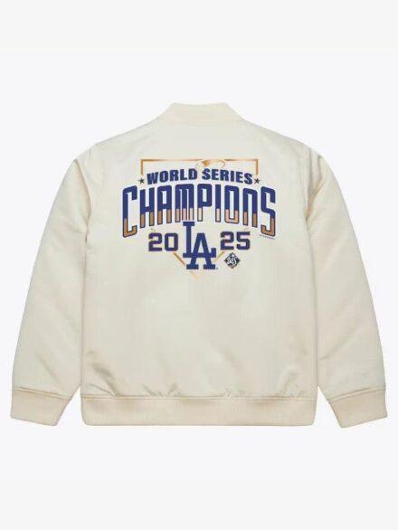 Men s Los Angeles Dodgers Mitchell Ness Cream 2025 World Series Champions Full Zip Bomber Jacket