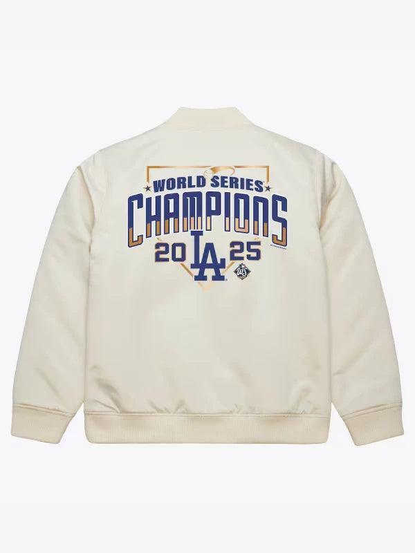 Men s Los Angeles Dodgers Mitchell Ness Cream 2025 World Series Champions Full Zip Bomber Jacket