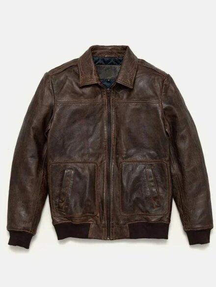 Men s Maverick Brown Leather Bomber Jacket