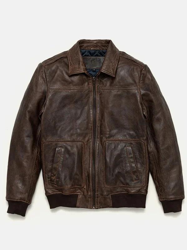 Men s Maverick Brown Leather Bomber Jacket