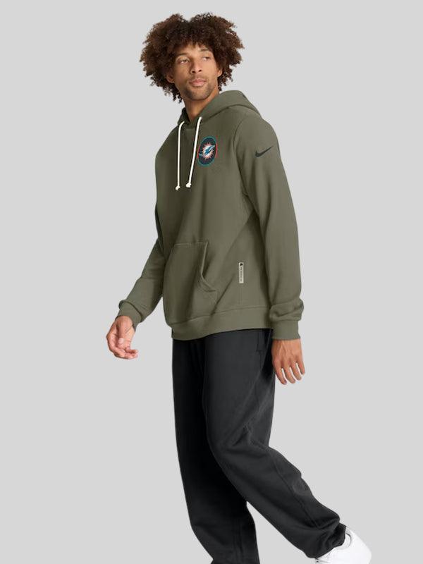 Men s Miami Dolphins Nike Olive 2025 Salute to Service Sideline Standard Issue Dri FIT Hoodie