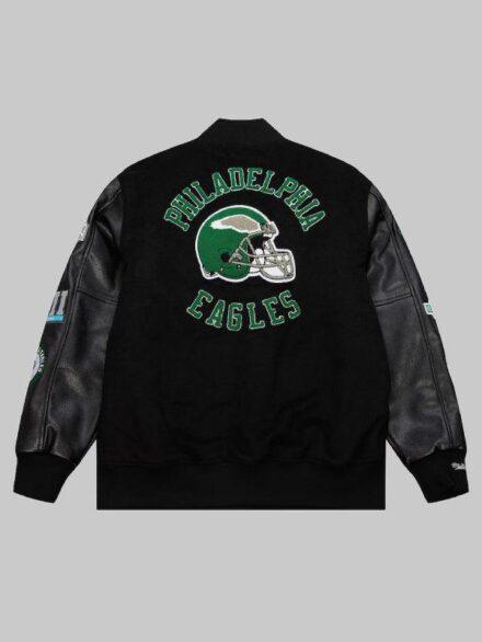 Men s Mitchell Ness Black Philadelphia Eagles Blackout Collection Vintage Logo Full Snap Varsity Jacket