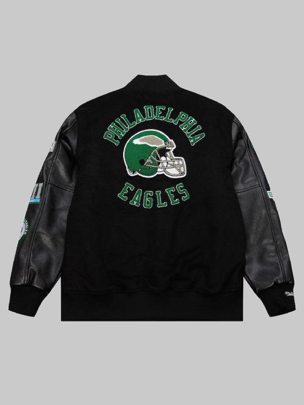 Men s Mitchell Ness Black Philadelphia Eagles Blackout Collection Vintage Logo Full Snap Varsity Jacket