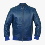Men s Navy Blue Bomber Flight Leather Jacket 1