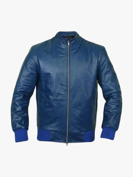 Men s Navy Blue Bomber Flight Leather Jacket 1
