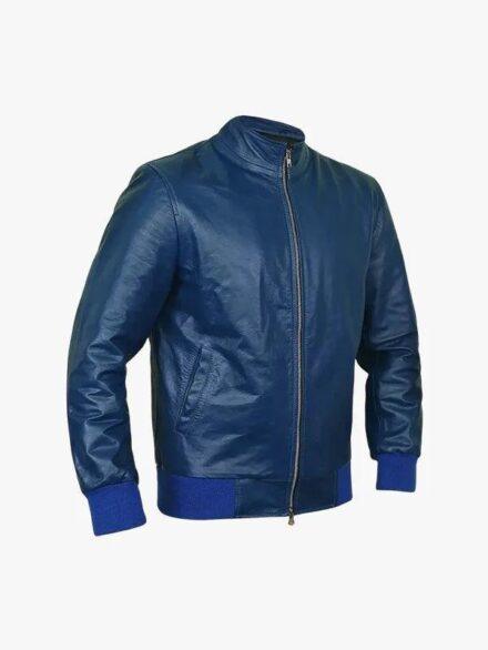 Men s Navy Blue Bomber Flight Leather Jacket 2
