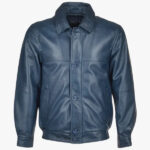 Men s Navy Blue Blouson Leather Jacket