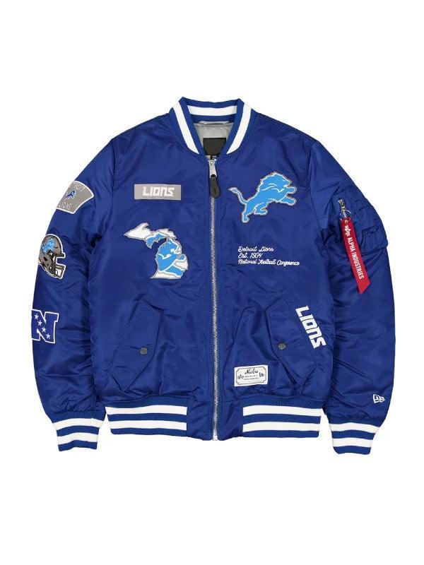 Men s New Era x Alpha Industries Blue Detroit Lions MA 1 Full Zip Bomber Jacket