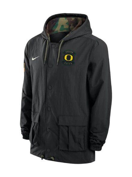 Men s Nike Black Oregon Ducks 2025 NCAA Military Appreciation Full Snap Jacket