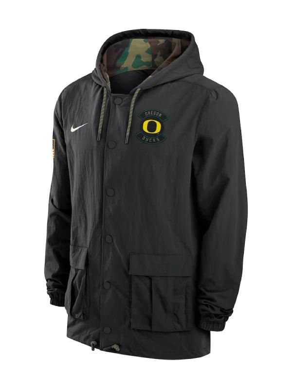 Men s Nike Black Oregon Ducks 2025 NCAA Military Appreciation Full Snap Jacket