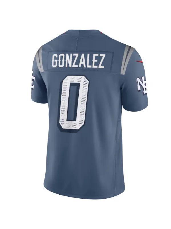 Men s Nike Christian Gonzalez Storm Blue New England Patriots 2025 Rivalries Collection Limited Jersey