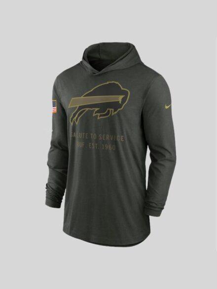 Men s Nike Forest Green Buffalo Bills 2025 Salute to Service Sideline Dri FIT Lightweight Hooded Pullover