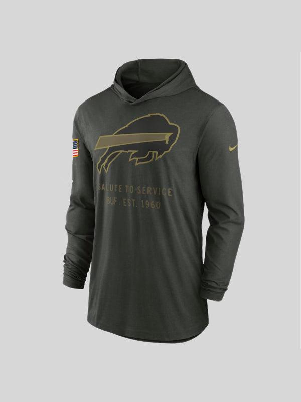 Men s Nike Forest Green Buffalo Bills 2025 Salute to Service Sideline Dri FIT Lightweight Hooded Pullover