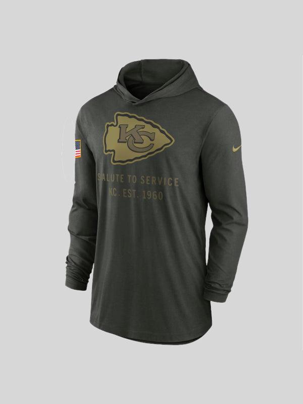 Men s Nike Forest Green Kansas City Chiefs 2025 Salute to Service Sideline Dri FIT Light weight Hooded Pullover