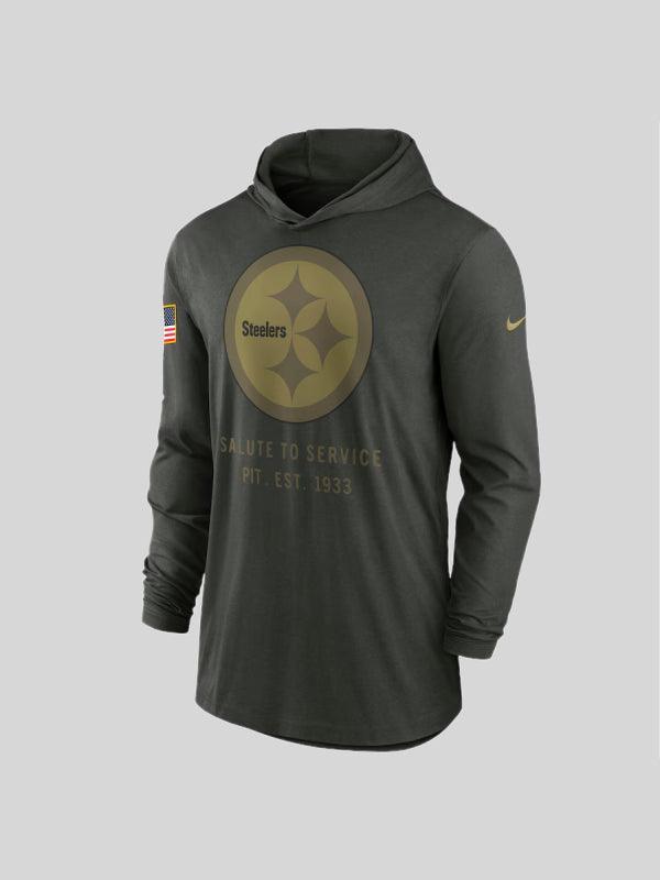 Men s Nike Forest Green Pittsburgh Steelers 2025 Salute to Service Sideline Dri FIT Lightweight Hooded Pullover