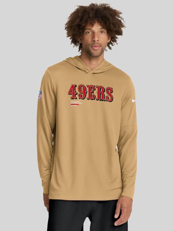 Men s Nike Gold San Francisco 49ers Sideline Pure Fury Performance Long Sleeve Hoodie T Shirt
