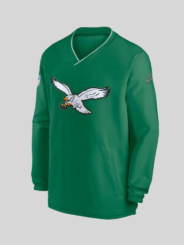 Men s Nike Kelly Green Philadelphia Eagles 2024 Sideline Throw back Logo Long Sleeve V Neck Windshirt
