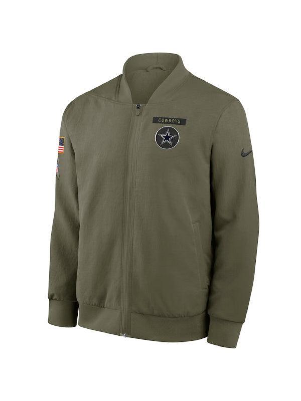 Men s Nike Olive Dallas Cowboys 2025 Salute to Service Sideline Full Zip Bomber Jacket