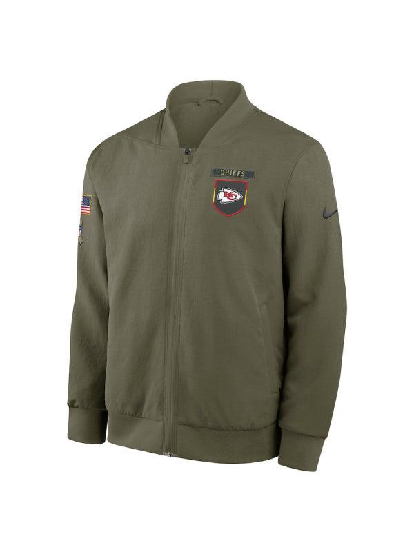 Men s Nike Olive Kansas City Chiefs 2025 Salute to Service Sideline Full Zip Bomber Jacket Olive