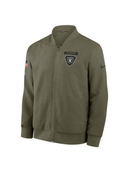 Men s Nike Olive Las Vegas Raiders 2025 Salute to Service Sideline Full Zip Bomber Jacket