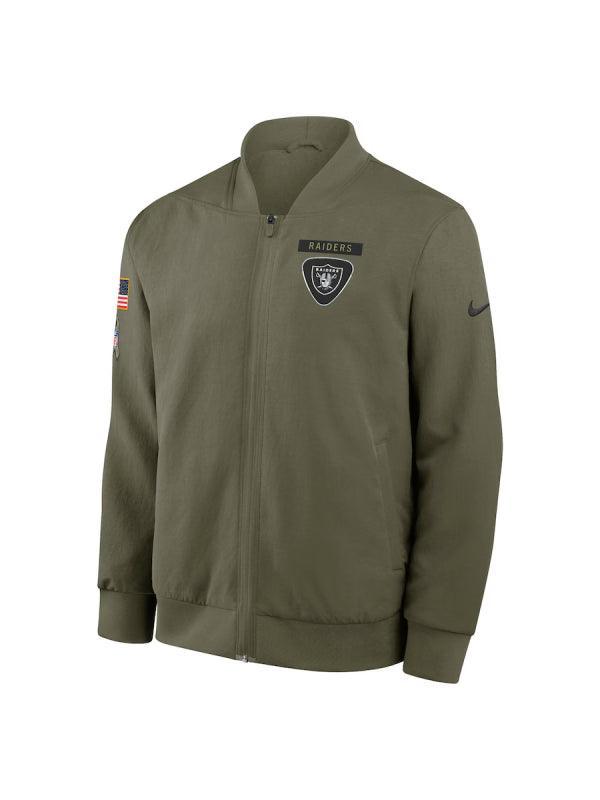 Men s Nike Olive Las Vegas Raiders 2025 Salute to Service Sideline Full Zip Bomber Jacket