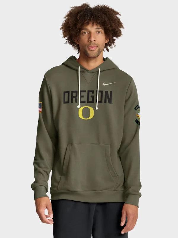 Men s Nike Olive Oregon Ducks 2025 Military Appreciation Dri FIT Hoodie