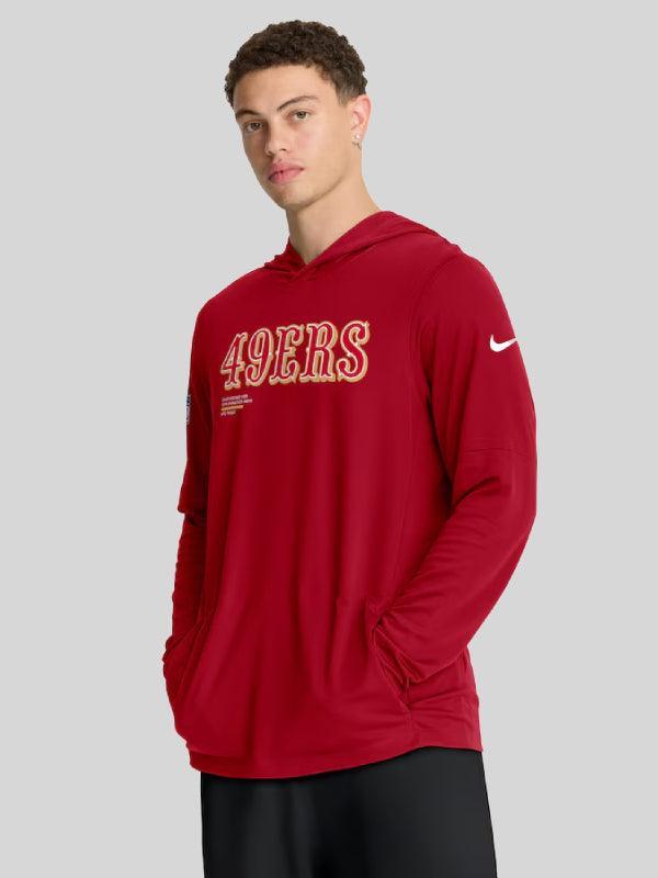 Men s Nike Scarlet San Francisco 49ers Sideline Pure Fury Performance Long Sleeve Hoodie T Shirt