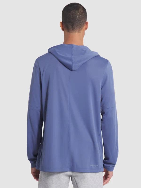 Men s Nike Storm Blue New England Patriots 2025 Rivalries Collection Sideline Dri FIT Long Sleeve Hoodie T Shirt