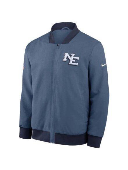 Men s Nike Storm Blue New England Patriots 2025 Rivalries Collection Sideline Full Zip Bomber Jacket