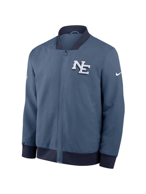Men s Nike Storm Blue New England Patriots 2025 Rivalries Collection Sideline Full Zip Bomber Jacket